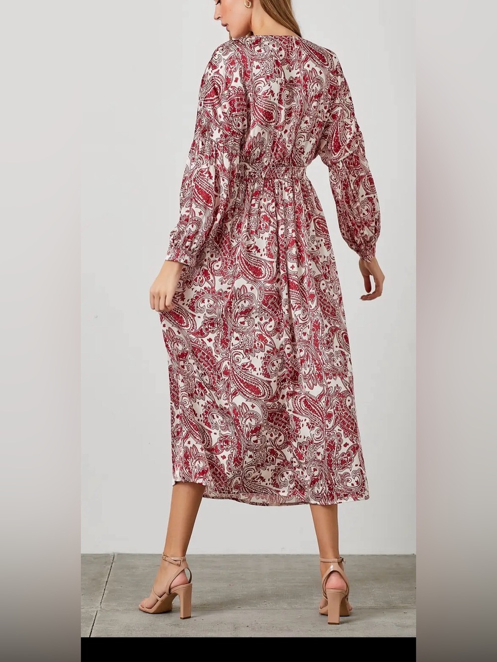 Polagram Red and White Paisley Midi Dress - Picture 2 of 4